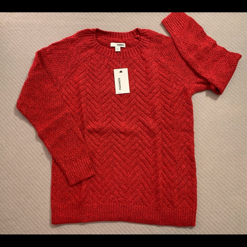 NWT Sweater - Pullover, Crew Neck, Herringbone, Marled, Sonoma, Petite